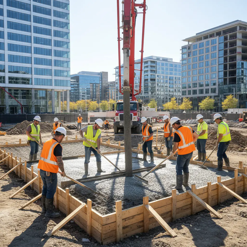 Construction Workers Pouring Concrete